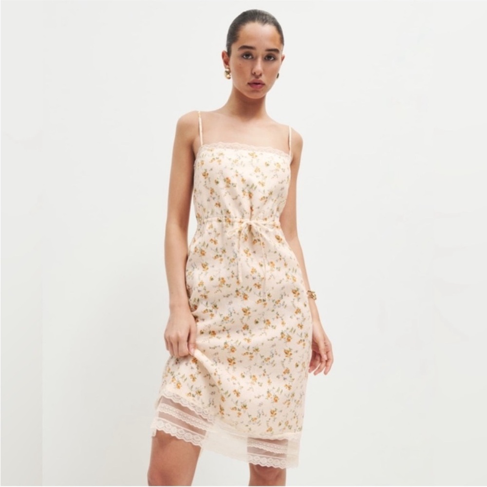 NWOT Reformation Cream Floral Linen Dress Size 4 - Picture 2 of 6